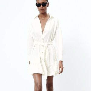 ZARA long sleeve white linen dress